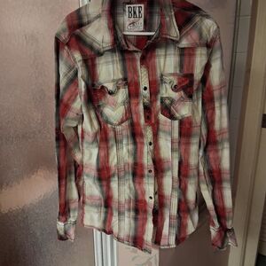 BKE Vintage 67 Standard Fit Red and Cream Plaid Western Shirt L